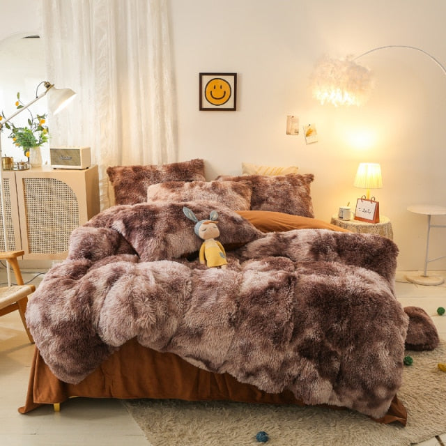 Super Shaggy Coral Fleece Warm Cozy Princess Bedding Set Mink Velvet Quilt/Duvet Cover Set Bed Comforter Blanket Pillowcases