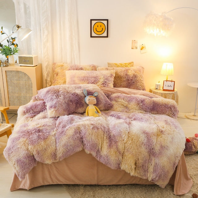 Super Shaggy Coral Fleece Warm Cozy Princess Bedding Set Mink Velvet Quilt/Duvet Cover Set Bed Comforter Blanket Pillowcases