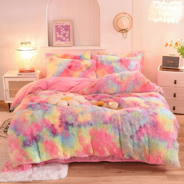 Super Shaggy Coral Fleece Warm Cozy Princess Bedding Set Mink Velvet Quilt/Duvet Cover Set Bed Comforter Blanket Pillowcases