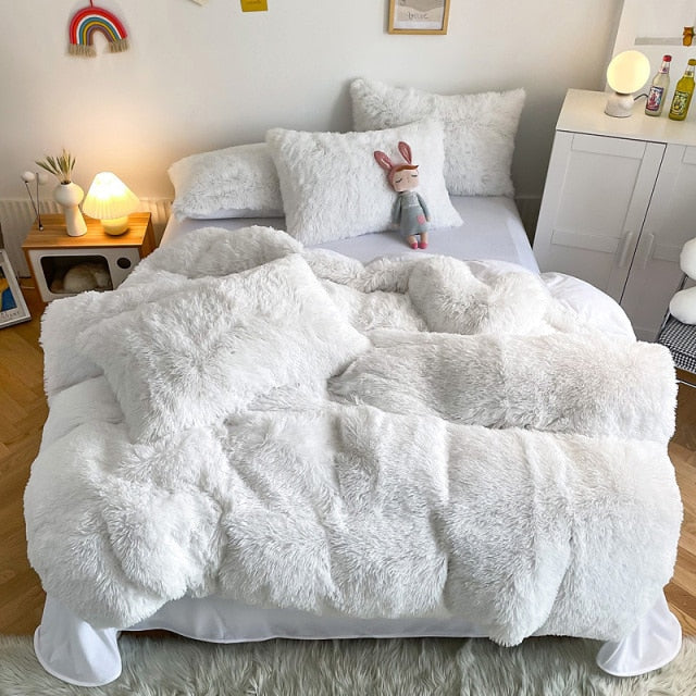 Super Shaggy Coral Fleece Warm Cozy Princess Bedding Set Mink Velvet Quilt/Duvet Cover Set Bed Comforter Blanket Pillowcases