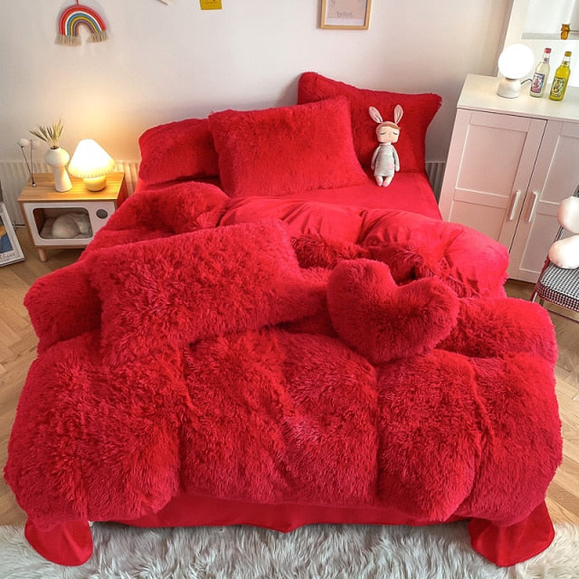 Super Shaggy Coral Fleece Warm Cozy Princess Bedding Set Mink Velvet Quilt/Duvet Cover Set Bed Comforter Blanket Pillowcases