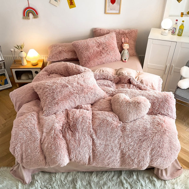 Super Shaggy Coral Fleece Warm Cozy Princess Bedding Set Mink Velvet Quilt/Duvet Cover Set Bed Comforter Blanket Pillowcases