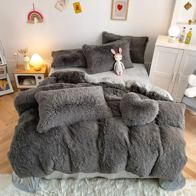 Super Shaggy Coral Fleece Warm Cozy Princess Bedding Set Mink Velvet Quilt/Duvet Cover Set Bed Comforter Blanket Pillowcases