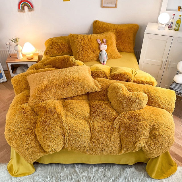 Super Shaggy Coral Fleece Warm Cozy Princess Bedding Set Mink Velvet Quilt/Duvet Cover Set Bed Comforter Blanket Pillowcases