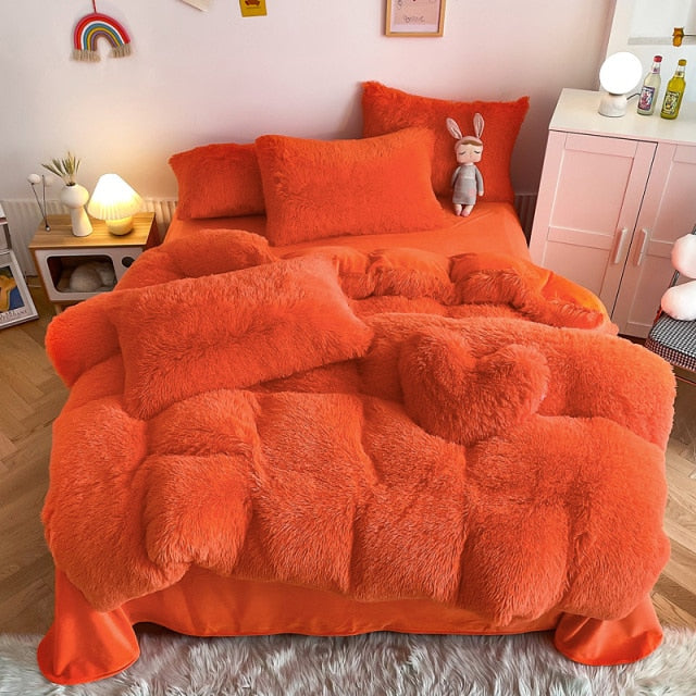 Super Shaggy Coral Fleece Warm Cozy Princess Bedding Set Mink Velvet Quilt/Duvet Cover Set Bed Comforter Blanket Pillowcases