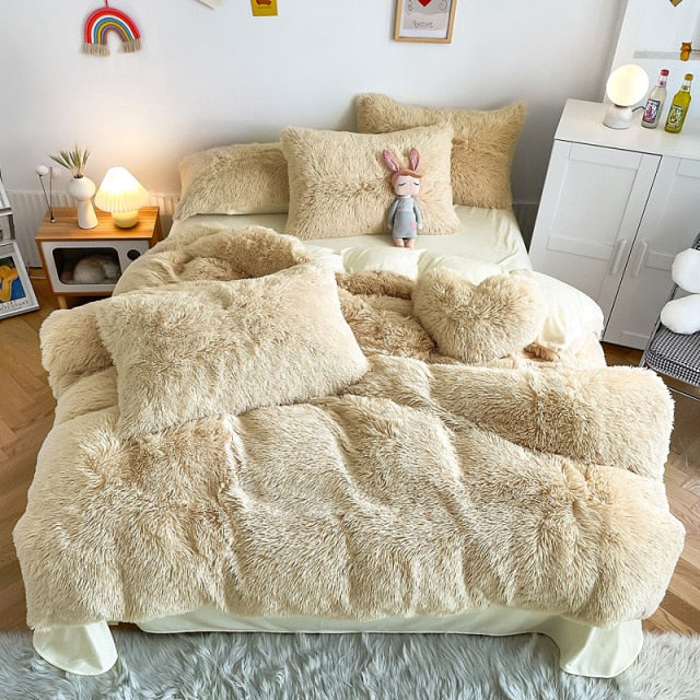 Super Shaggy Coral Fleece Warm Cozy Princess Bedding Set Mink Velvet Quilt/Duvet Cover Set Bed Comforter Blanket Pillowcases