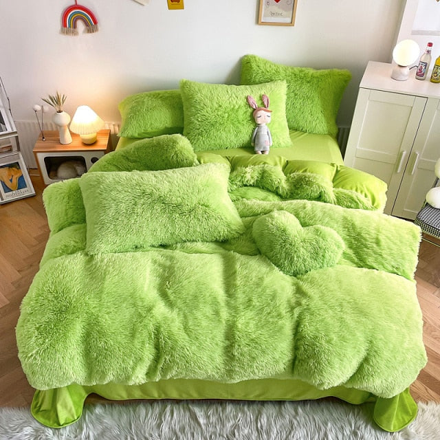 Super Shaggy Coral Fleece Warm Cozy Princess Bedding Set Mink Velvet Quilt/Duvet Cover Set Bed Comforter Blanket Pillowcases