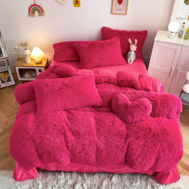 Super Shaggy Coral Fleece Warm Cozy Princess Bedding Set Mink Velvet Quilt/Duvet Cover Set Bed Comforter Blanket Pillowcases
