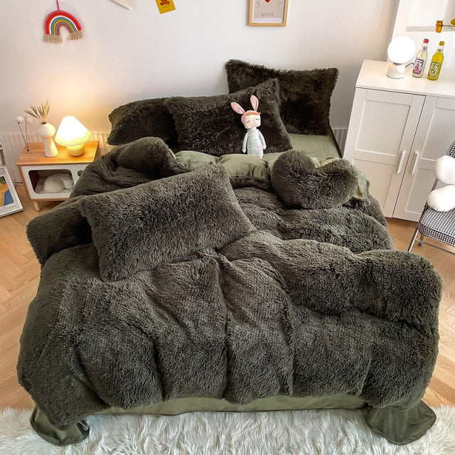 Super Shaggy Coral Fleece Warm Cozy Princess Bedding Set Mink Velvet Quilt/Duvet Cover Set Bed Comforter Blanket Pillowcases