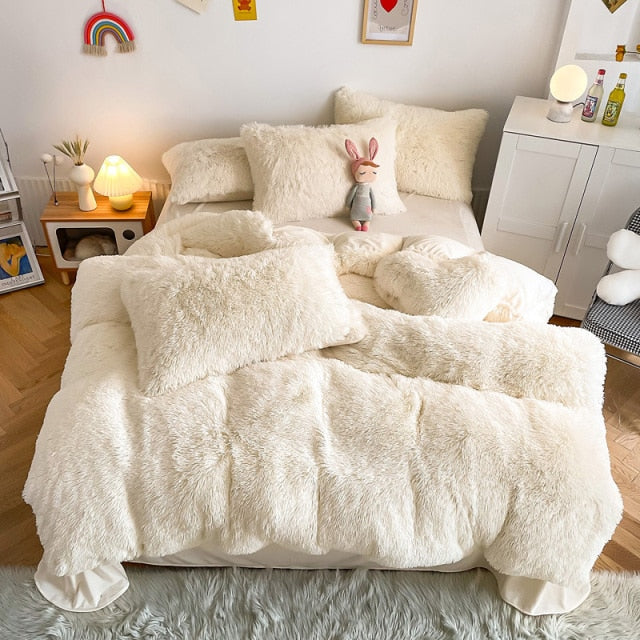 Super Shaggy Coral Fleece Warm Cozy Princess Bedding Set Mink Velvet Quilt/Duvet Cover Set Bed Comforter Blanket Pillowcases