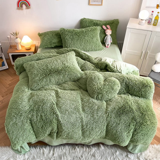Super Shaggy Coral Fleece Warm Cozy Princess Bedding Set Mink Velvet Quilt/Duvet Cover Set Bed Comforter Blanket Pillowcases