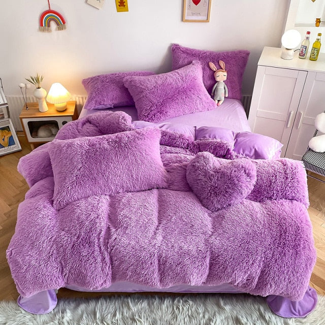 Super Shaggy Coral Fleece Warm Cozy Princess Bedding Set Mink Velvet Quilt/Duvet Cover Set Bed Comforter Blanket Pillowcases