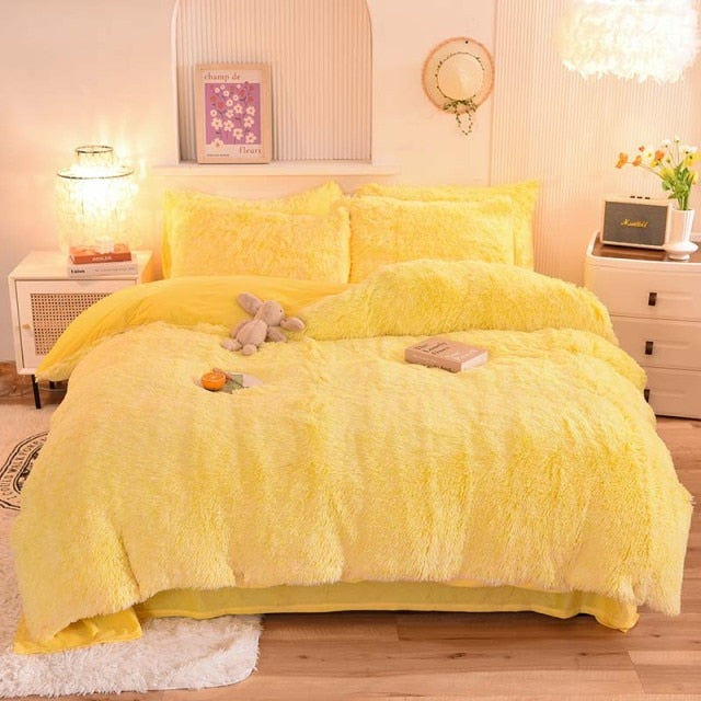 Super Shaggy Coral Fleece Warm Cozy Princess Bedding Set Mink Velvet Quilt/Duvet Cover Set Bed Comforter Blanket Pillowcases