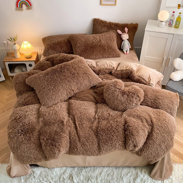 Super Shaggy Coral Fleece Warm Cozy Princess Bedding Set Mink Velvet Quilt/Duvet Cover Set Bed Comforter Blanket Pillowcases