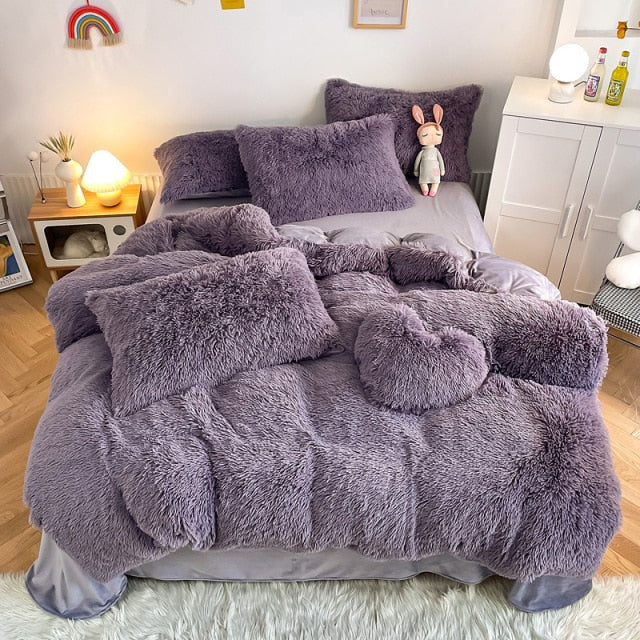 Super Shaggy Coral Fleece Warm Cozy Princess Bedding Set Mink Velvet Quilt/Duvet Cover Set Bed Comforter Blanket Pillowcases