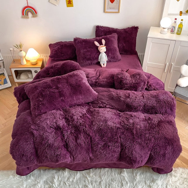 Super Shaggy Coral Fleece Warm Cozy Princess Bedding Set Mink Velvet Quilt/Duvet Cover Set Bed Comforter Blanket Pillowcases