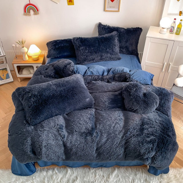 Super Shaggy Coral Fleece Warm Cozy Princess Bedding Set Mink Velvet Quilt/Duvet Cover Set Bed Comforter Blanket Pillowcases