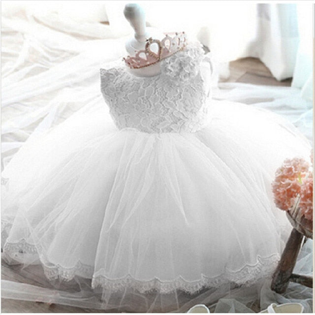 Baby Girl Dress 1 year Birthday Dress White Lace Baptism Bowknot Princess Dresses