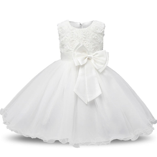 Baby Girl Dress 1 year Birthday Dress White Lace BaptismBowknot Princess Dresses for Wedding Party
