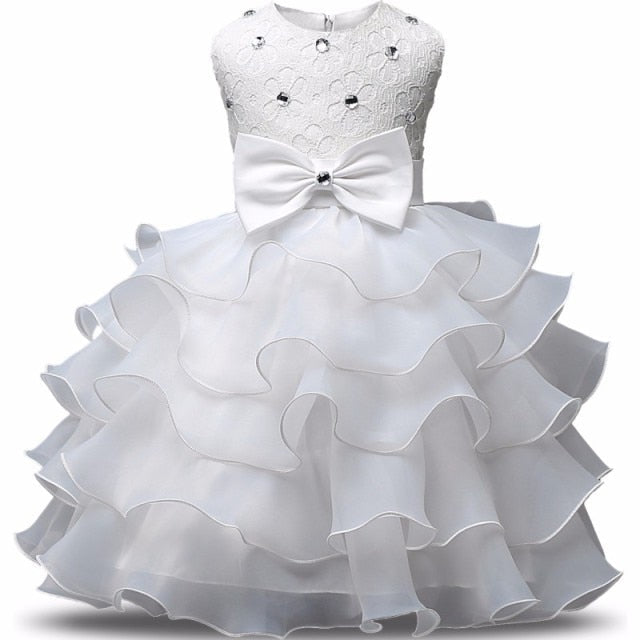 Baby Girl Dress 1 year Birthday Dress White Lace Baptism Bowknot Princess Dresses