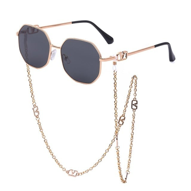 Fashion Metal Irregular Sunglasses with Chain Women Trendy Square Sun Glasses for Female Chic Eyewear-Dollar Bargains Online Shopping Australia