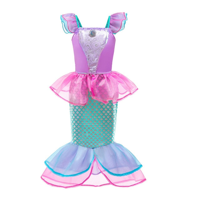 Girls Little Mermaid Dress Up Outfit Kids Halloween Princess Costume Children Ariel Party Clothes for Carnival 3 4 5 6 7 8 9 10T