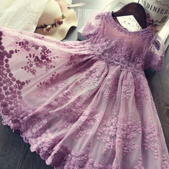 Elegant Flower Girls Dress Wedding Party Princess Dress Casual Kids Clothes Lace Long Sleeves Dress