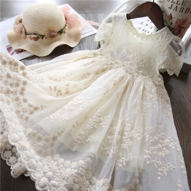 Elegant Flower Girls Dress Wedding Party Princess Dress Casual Kids Clothes Lace Long Sleeves Dress