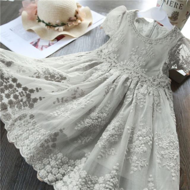 Elegant Flower Girls Dress Wedding Party Princess Dress Casual Kids Clothes Lace Long Sleeves Dress