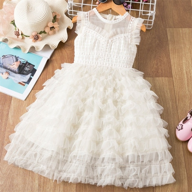 Elegant Flower Girls Dress Wedding Party Princess Dress Casual Kids Clothes Lace Long Sleeves Dress