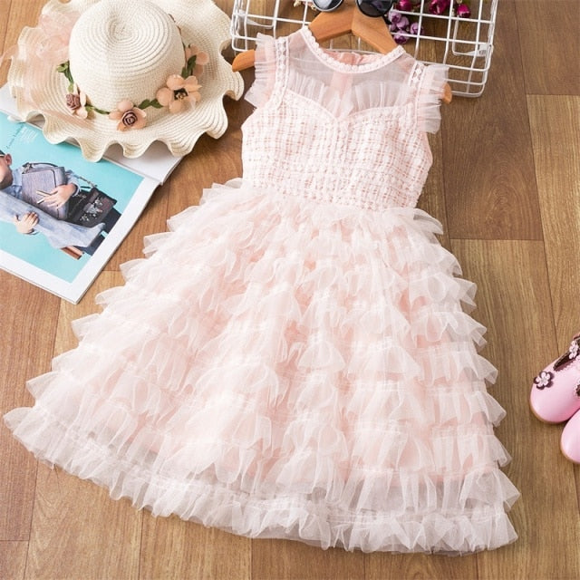 Elegant Flower Girls Dress Wedding Party Princess Dress Casual Kids Clothes Lace Long Sleeves Dress