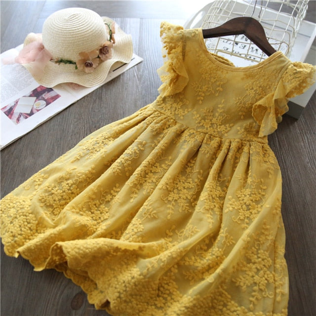 Elegant Flower Girls Dress Wedding Party Princess Dress Casual Kids Clothes Lace Long Sleeves Dress