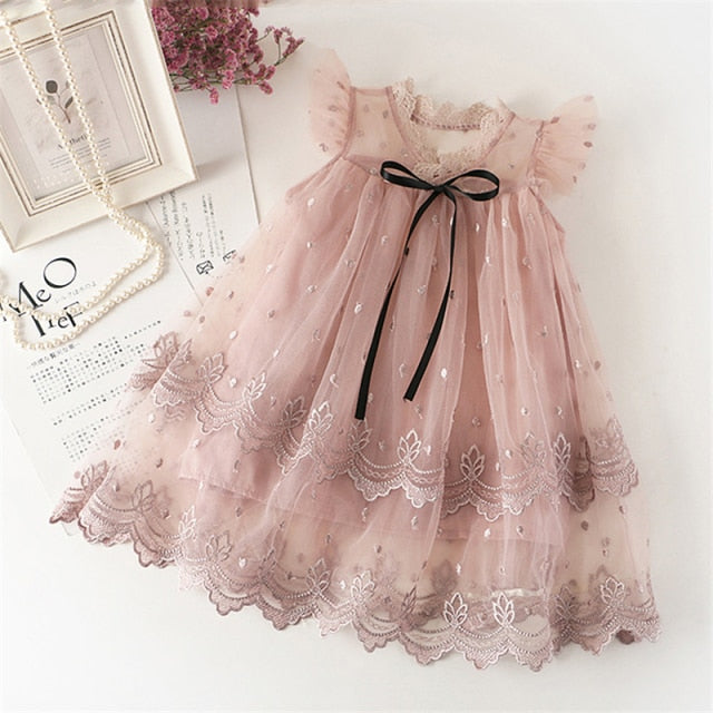 Elegant Flower Girls Dress Wedding Party Princess Dress Casual Kids Clothes Lace Long Sleeves Dress