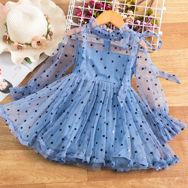 Elegant Flower Girls Dress Wedding Party Princess Dress Casual Kids Clothes Lace Long Sleeves Dress
