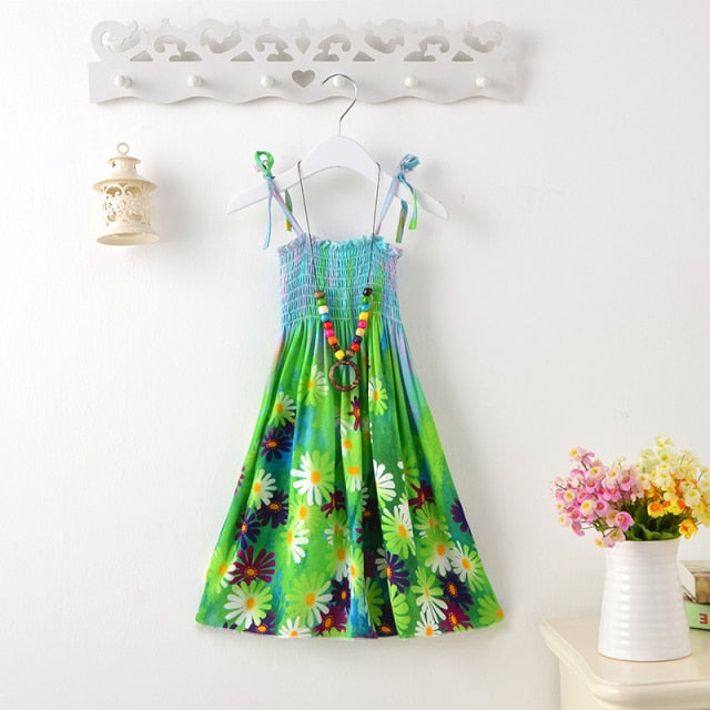 Girls Floral Dress Sling Ruffles Bohemian Beach Princess Dresses for Girl Clothing