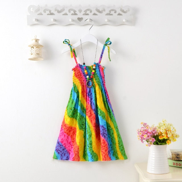 Girls Floral Dress Sling Ruffles Bohemian Beach Princess Dresses for Girl Clothing