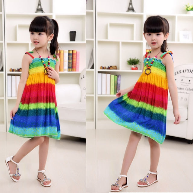Girls Floral Dress Sling Ruffles Bohemian Beach Princess Dresses for Girl Clothing