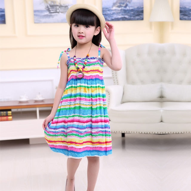 Girls Floral Dress Sling Ruffles Bohemian Beach Princess Dresses for Girl Clothing