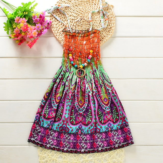 Girls Floral Dress Sling Ruffles Bohemian Beach Princess Dresses for Girl Clothing