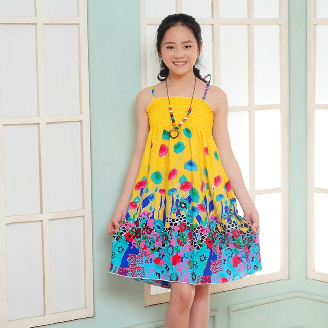 Girls Floral Dress Sling Ruffles Bohemian Beach Princess Dresses for Girl Clothing