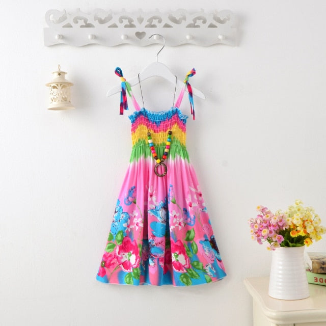 Girls Floral Dress Sling Ruffles Bohemian Beach Princess Dresses for Girl Clothing