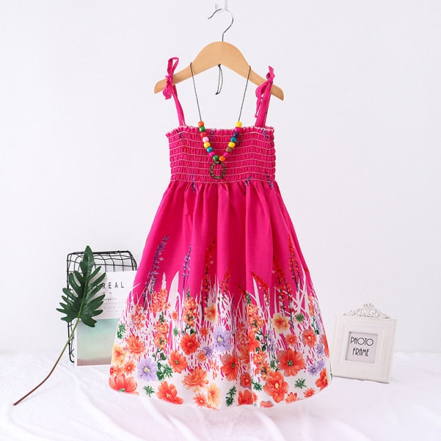 Girls Floral Dress Sling Ruffles Bohemian Beach Princess Dresses for Girl Clothing