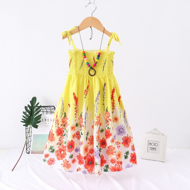 Girls Floral Dress Sling Ruffles Bohemian Beach Princess Dresses for Girl Clothing