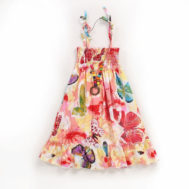 Girls Floral Dress Sling Ruffles Bohemian Beach Princess Dresses for Girl Clothing