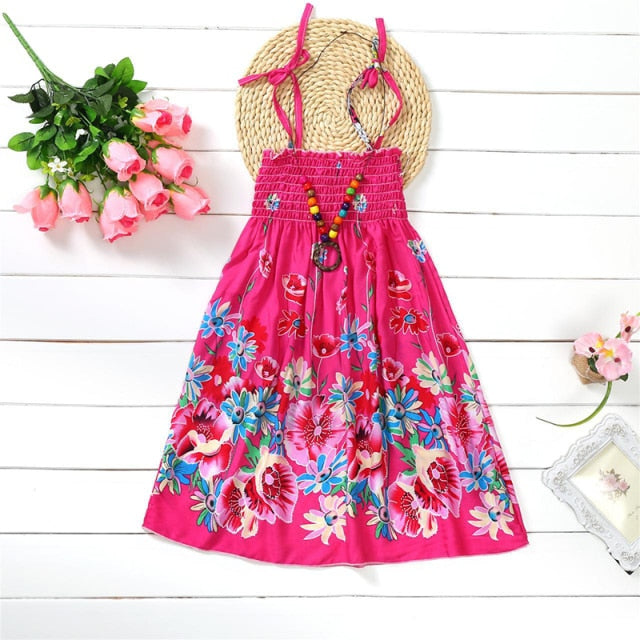 Girls Floral Dress Sling Ruffles Bohemian Beach Princess Dresses for Girl Clothing