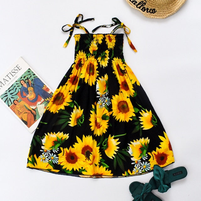 Girls Floral Dress Sling Ruffles Bohemian Beach Princess Dresses for Girl Clothing