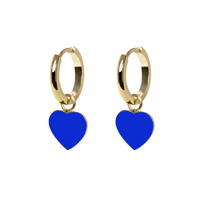 Silver Color Blue Crystal Series Hoop Earrings For Women Fashion Enamel Dripping Oil Heart Charm Piercing Party Earrings-Dollar Bargains Online Shopping Australia