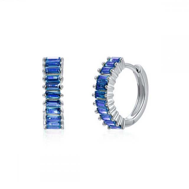 Silver Color Blue Crystal Series Hoop Earrings For Women Fashion Enamel Dripping Oil Heart Charm Piercing Party Earrings-Dollar Bargains Online Shopping Australia