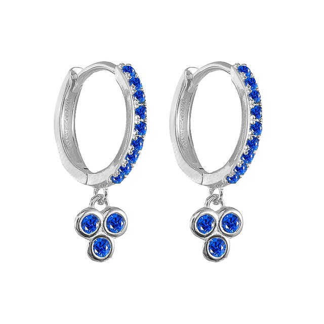Silver Color Blue Crystal Series Hoop Earrings For Women Fashion Enamel Dripping Oil Heart Charm Piercing Party Earrings-Dollar Bargains Online Shopping Australia