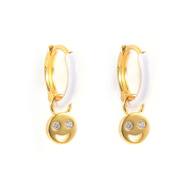925 Sterling Silver Fashion Colored Enamel Heart Pendants Hoop Earrings For Women Cute Smiley Face Charm Drop Oil Earrings-Dollar Bargains Online Shopping Australia